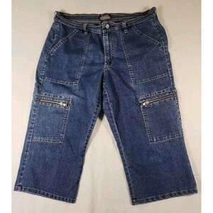 Bum Equipment Capri Jeans Women 14 Denim Missy Med Blue Slash Pockets